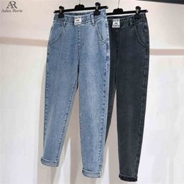 Boyfriend Jeans For Women High Waist Plus Size Softener Full Length Denim Harem Pants Retro Blue Grey 4xl 5xl 210715