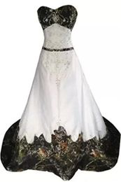 2022 Camo Wedding Dresses Bridal Gowns A Line Beaded Lace-up Sweetheart Embroidery Court Train Plus Size Vestidos De Noiva