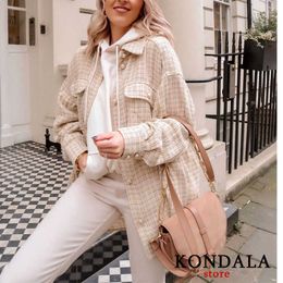 Women Blazer Za 2021 Office Lady Beige Plaid Print Singe Button Jacket Women Long Sleeve Casual Blazer Tops Mujer X0721