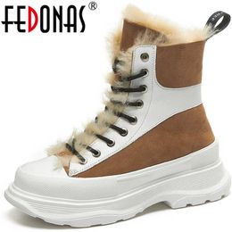 Woman Snow Boots Women Winter Shoes Fashion Platform Genuine Leather Chunky Heels Ankle Party 210528