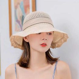 Fashion Cotton Hat,Big Brim Beach Hat with Windproof Rope,Foldable Fisherman Hat for Elegant Ladies with Bow
