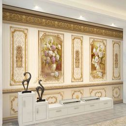 Custom 3D Photo Painting European Style Pastoral Flower Gold Home Decoration Siding Mural Wallpaper Waterproof
