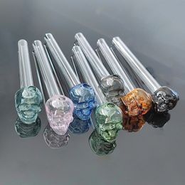 Colorful Skull Face Thick Oil Burner Glass Pipe Pyrex Clear Smoke Pipe Nail Burning Jumbo Pipes 5.3 Inch