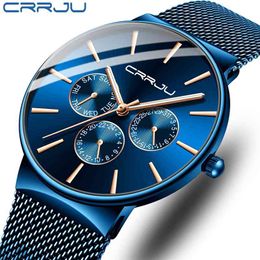 Men Watches CRRJU Top Brand Business Chronograph Waterproof Sport Automatic Date Quartz Watch For Men Relogio Masculino 210804