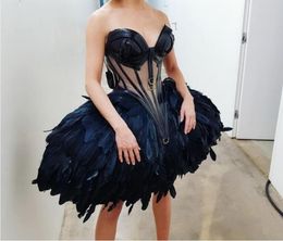 Evening dress Women cloth Black Ball gown Feather Sweetheart Mini Short dress Jennifor Kylie jenner Kim kardashian