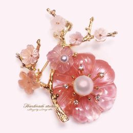 Pins, Brooches CCijiNG Pearl Brooch Flower For Women Fashion Beautiful Jewellery Lady Sweater Suit Christmas XZ3003