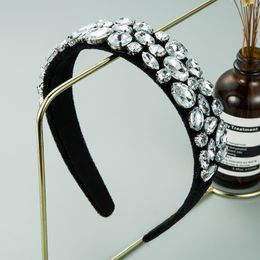 2021 Trendy Baroque Shiny Water Drop Shape Crystal Headband Vintage Geometric Glass Drill Hairband Girl Party Hair Accessory Headwear