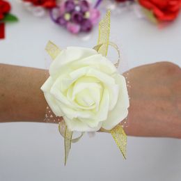 Bride Bridesmaid Wrist Flower Corsage Bridesmaid Sister Hand Flowers Wedding Ball Artificial Silk Flower Bracelet