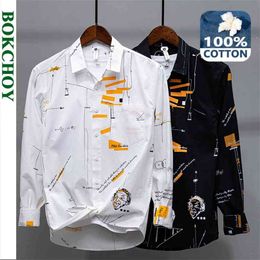 Spring Men Print Pure Cotton Shirts Long Sleeve Button Up Mathematical Formula L853 210626
