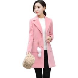 Winter Wool Blends Long Coat Women Khaki S-3XL Plus Size Woollen Jacket Korean Fashion Clothing Pink Trench Coats LR686 210531