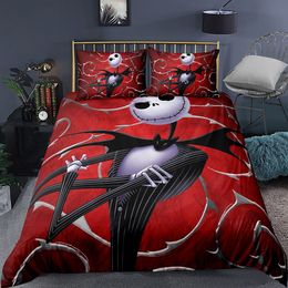 Nightmare Before Christmas Duvet Cover Pillowcase Home Dorm Bedding Cartoon Red Bedspread Halloween Jack Skellington Bed Cover 210309