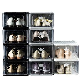 Transparent Large Hard Plastic Clear Shoe Box Detachable Folding Stackable Shoes Boxes Organizer Bins Storage Dust-proof Cabinet Thickened Moisture proof TE0017