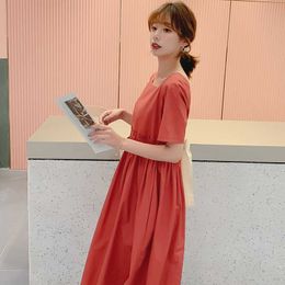 9526# Summer Casual Cotton Maternity Dress Large Size Loose Clothes for Pregnant Women Ties Waist Pregnancy Clothing Factory