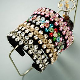 Colourful Crystal Flower Headband Vintage Shiny Rhinestone Padded Black Velvet Hairband Female Party Headpieces