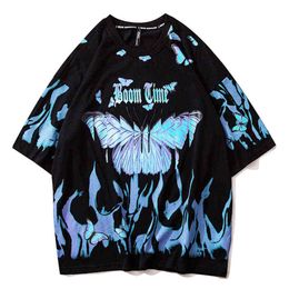 Flame butterfly Printed T Shirt Oversized Tshirts 2021 Summer Unisex Short Sleeve Loose Cotton Couple Tops tees G1222