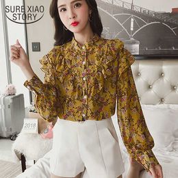 fashion spring chiffon blouse print women shirts long sleeve causal floral womens tops and blouses feminine blusa 1941 50 210528