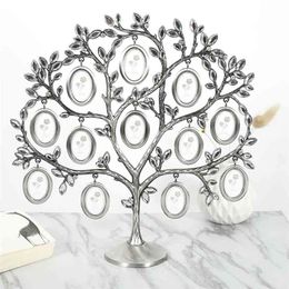 Family Fashion Tree Sliver Po Frame Baby Birthday Gift DIY Picture Frame Metal Creative Home Decor Chirstmas Gifts 210611