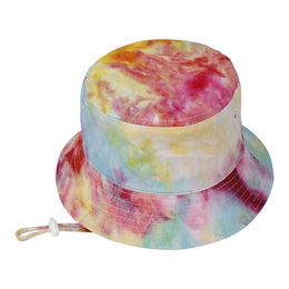 2021 Kid Hat Kids Sunhat Protection Caps Baby Kids Wide Brim Outdoor Beach Basin Cotton Tie Dye Baby Boy Girl Summer Sun Hat