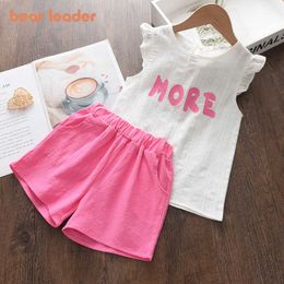 Bear Leader Toddler Girls Set Summer Short Sleeve Clothes Set Letter Printed T-shirt Pants 2pcs Outfits Solid Baby Kids Outfits X0902