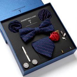 Bow Ties Drop 100% Silk Tie Hanky Pocket Squares Cufflink Set Brooch Pin Clip Necktie Box Printed Fit Group