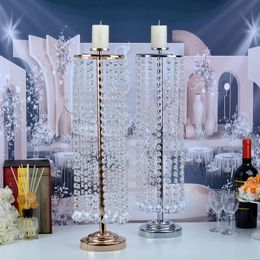Party Decoration Shiny Gold Silver Wedding Flower Table Centerpieces Crystal Candlestick Candle Holder Pillar Floral Stand Backdrop Bouquet