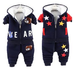 Winter Baby Boys Clothing Sets Cartoon Toddler Boys Girls Warm Hooded Coats Pants Suit Kids Thick Tracksuit Clothes Set 211021