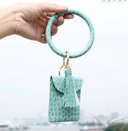 Bracelet Keyring PU Leather Bangle Keychain Tassel Wristlet Coin Bags Pendant Hanging Purse Card Holder Women Girls Jewellery 6 Designs BT5623