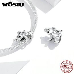 Wostu 925 Sterling Silver Charm&Bead Koala Baby and Mom Metal Beads for Original Bracelet for Women Jewelry Making FNC260 Q0531