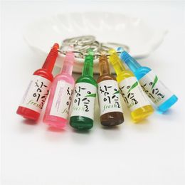 Korean Fashion Drink Soju Bottle Keychain 6 Colours Simulation Resin Beer Wine Trinket Women Keyring Jewellery Travel Gift Souvenir J0306