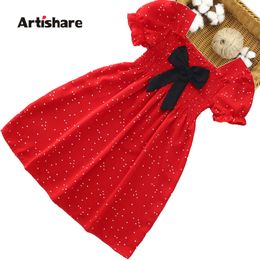 Girl Dresses Big Bow Girl Child Dress Heart Pattern Party Dress For Children Summer Children's Costumes For Girls Q0716