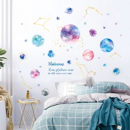 Cartoon nine planet crystal starry stickers bedroom decor kids room decoration creative wall sticker self-adhesive home decor 210308