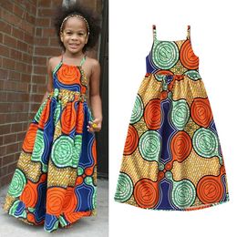 Girls Summer Dress Kids Girls 2020 Fashion Casual African 3D Digital Print Suspenders Princess Party Dress Beach Sundress C140# Q0716
