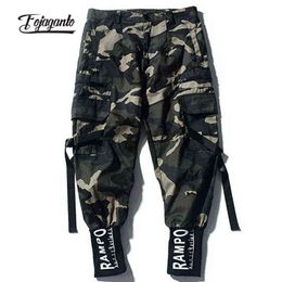 FOJAGANTO 2021 Camouflage Cargo Pants Men Joggers Causal Hip Hop Trousers Loose Drawstring Large Size Pants Male H1223