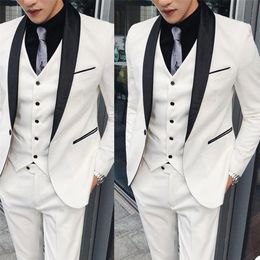 2021 3 Pcs Wedding Tuxedos for Men Black Shawl Lapel Jacket Vest Pants Customise Groom Groomsmen Suit Mens' Business Formal Wear