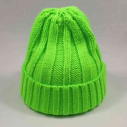 Bright Colour Streetwear Hip Hop Winter Hat Knit Cap for Women Men Neon Green Neon Orange Hot Pink Yellow Y21111