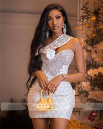 Celebrity Prom Dresses For Black Girls Beaded Diamond Birthday Party Evening Gowns One Shoulder Mini Cocktail Homecoming