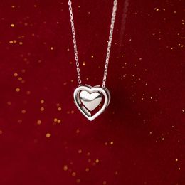 Modian Classic Genuine 925 Sterling Silver Sweet Hearts Pendant Necklace for Women Fashion Link Chain Korea Style Fine Jewellery Q0531