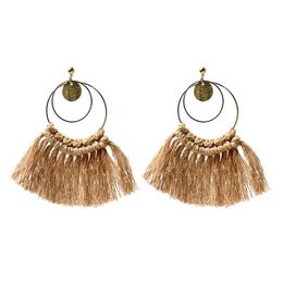 Hoop & Huggie Handmade Woven Macrame Tassel Fan Fringe Dangle Drop Earrings For Women BOHO Trendy Fashion Jewellery