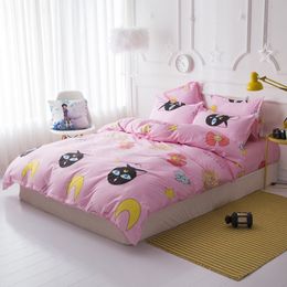 Solstice Home Textile Pink Cartoon Bedding Sets Girl Kid Teenage Linen Duvet Cover Pillowcase Bed Sheet King Queen Double Single Y200417