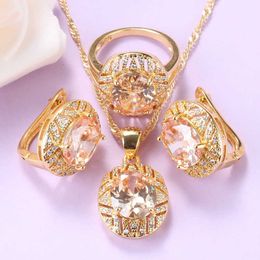 2020 New African Big Jewellery Set For Women Wedding Trendy Costume Champagne Zircon Necklace And Earrings Ring 3-Piece Sets H1022