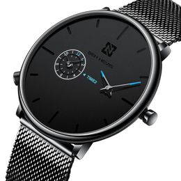 Wristwatches Luxury Black Quartz Men's Watch Steel Mesh Waterproof Male Minimalist Business Clock Relogios Masculino