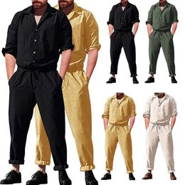 2020 New Men Long Sleeve Jumpsuits Overalls Autumn Trousers Working Plus Size Pants With Pockets Casual Overall Male M-3XL Y3015