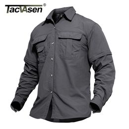 TACVASEN Men's Military Clothing Lightweight Army Shirt Quick Dry Tactical Summer Removable Long Sleeve Work Hunt s 210809