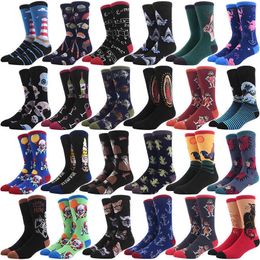 Combed Cotton Fashion Hip Hop Men Socks Trend Harajuku shark Clown Skateboard oil painting animal Happy Socks Funny Sokken X0710