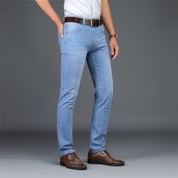 Skinny Jeans Men Fashion Male Business Stretch Denim Trouser Casual Light Blue Vintage Dress Pant Spring Men's Summer 211108