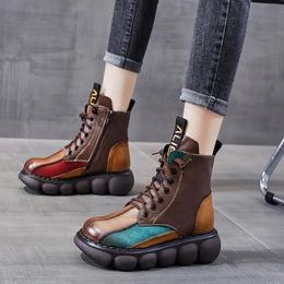 Boots Platform For Women Autumn Winter Leather Snow Boot Woman Retro Zipper Non Slip Warm Ladies