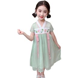 Kids Dresses For Girls Floral Cheongsam Dress Girl Flower Embroidery Children Party Patchwork Clothing 210528