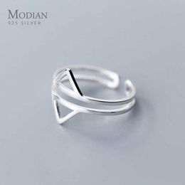 925 Sterling Silver Simple Double-sided Triangle Ring for Women Geometric Open Adjustable Finger Jewelry 210707