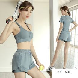 Sports Set Workout Shirts Pants Bra Gym Clothing Short Crop Top Running