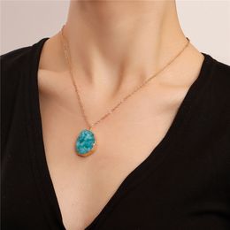 INS Light Luxury Irregular Blue Natural Stone Pendant Necklace for Women Simple Unique New Year Jewelry Accessories New